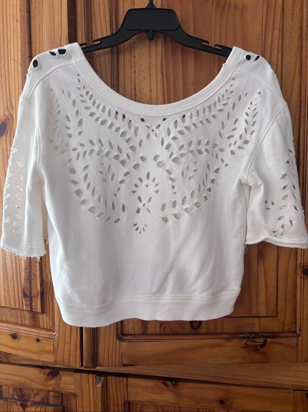 Free People Crumpette Short Sleeve Cropped Eyelet Sweatshirt
